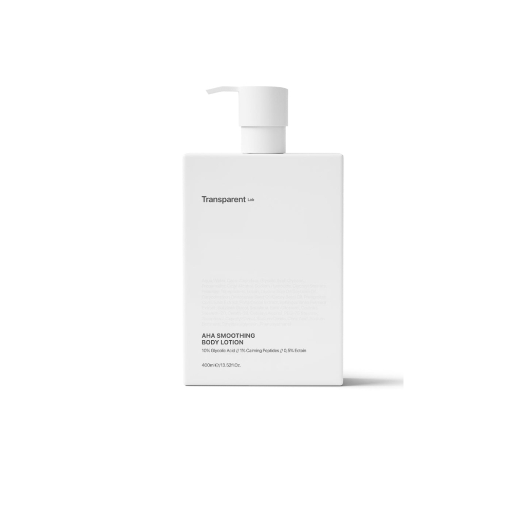 Transparent Lab “AHA Smoothing” kūno losjonas su 10% glikolio rūgštimi. Kremai ir balzamai