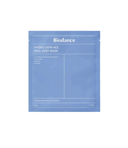 BIODANCE "Hydro Cera-nol Real Deep Mask" veido kaukė su keramidais. Lakštinės ir hidrogelio kaukės