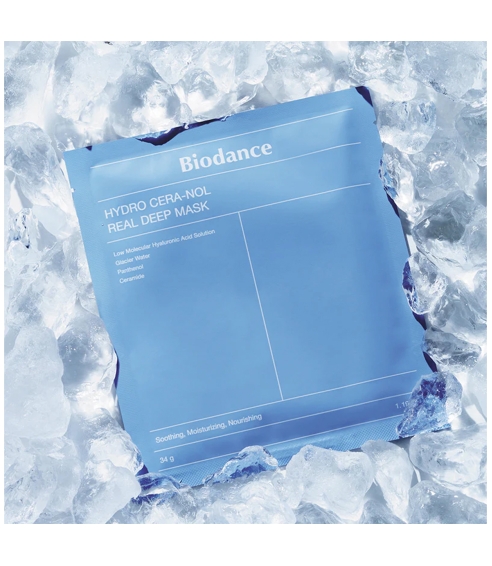 BIODANCE "Hydro Cera-nol Real Deep Mask" veido kaukė su keramidais. Lakštinės ir hidrogelio kaukės