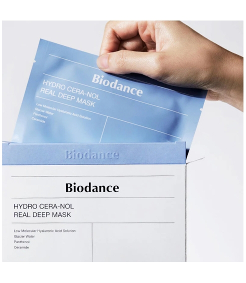 BIODANCE "Hydro Cera-nol Real Deep Mask" veido kaukė su keramidais. Lakštinės ir hidrogelio kaukės