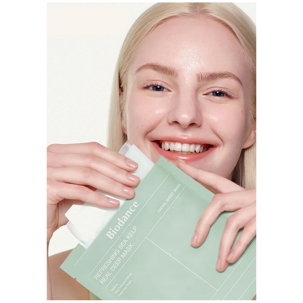 BIODANCE BIODANCE "Refreshing Sea Kelp Real Deep Mask" veido kaukė su jūros dumbliais. Lakštinės ir hidrogelio kaukės