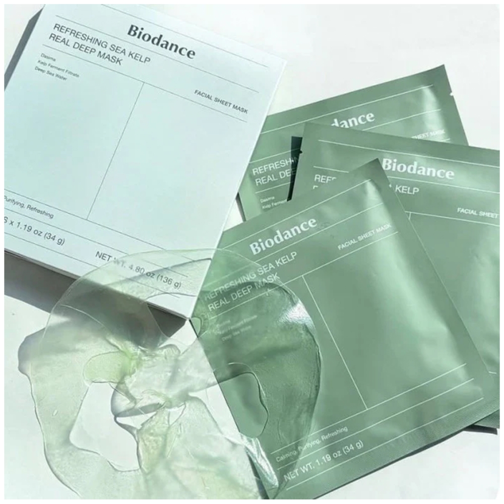 BIODANCE BIODANCE "Refreshing Sea Kelp Real Deep Mask" veido kaukė su jūros dumbliais. Lakštinės ir hidrogelio kaukės