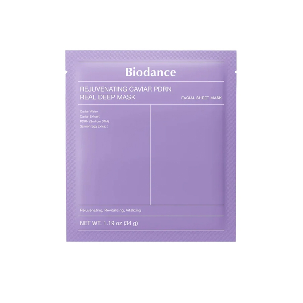 BIODANCE BIODANCE "Rejuvenating Caviar PDRN Real Deep Mask" veido kaukė su ikrų ekstraktu ir PDRN. Lakštinės ir hidrogelio kaukės