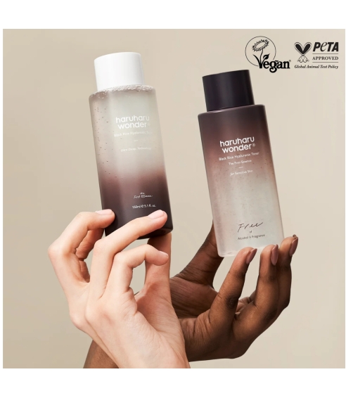 "Black Rice Hyaluronic Toner For Sensitive Skin" veido tonikas (be alkoholio ir kvapiklių). Korėjietiški tonikai ir dulksnos