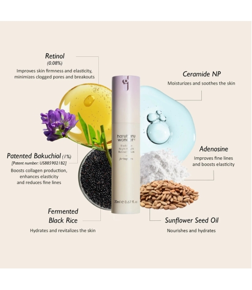 "Black Rice Night Knight Retinol Serum" veido serumas su retinoliu. Korėjietiški serumai ir ampulės