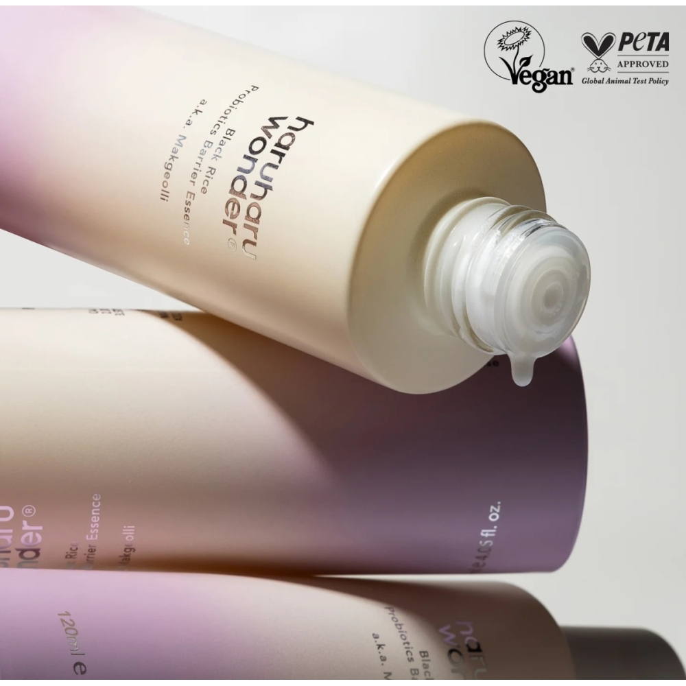 Haruharu Wonder "Black Rice Probiotics Barrier Essence" veido esencija. Korėjietiškos esencijos