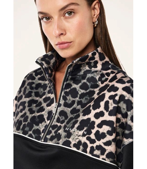 "Boundless Zip Neck Sweat" džemperis su leopardo rašto detalėmis. Džemperiai