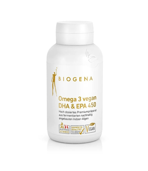 Biogena Omega 3 vegan DHA EPA 450 Gold. Omega rūgštys