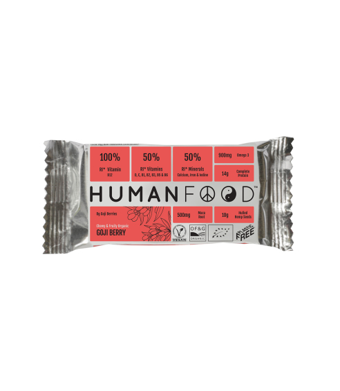 Human Food batonėlis su Goji uogomis. Batonėliai