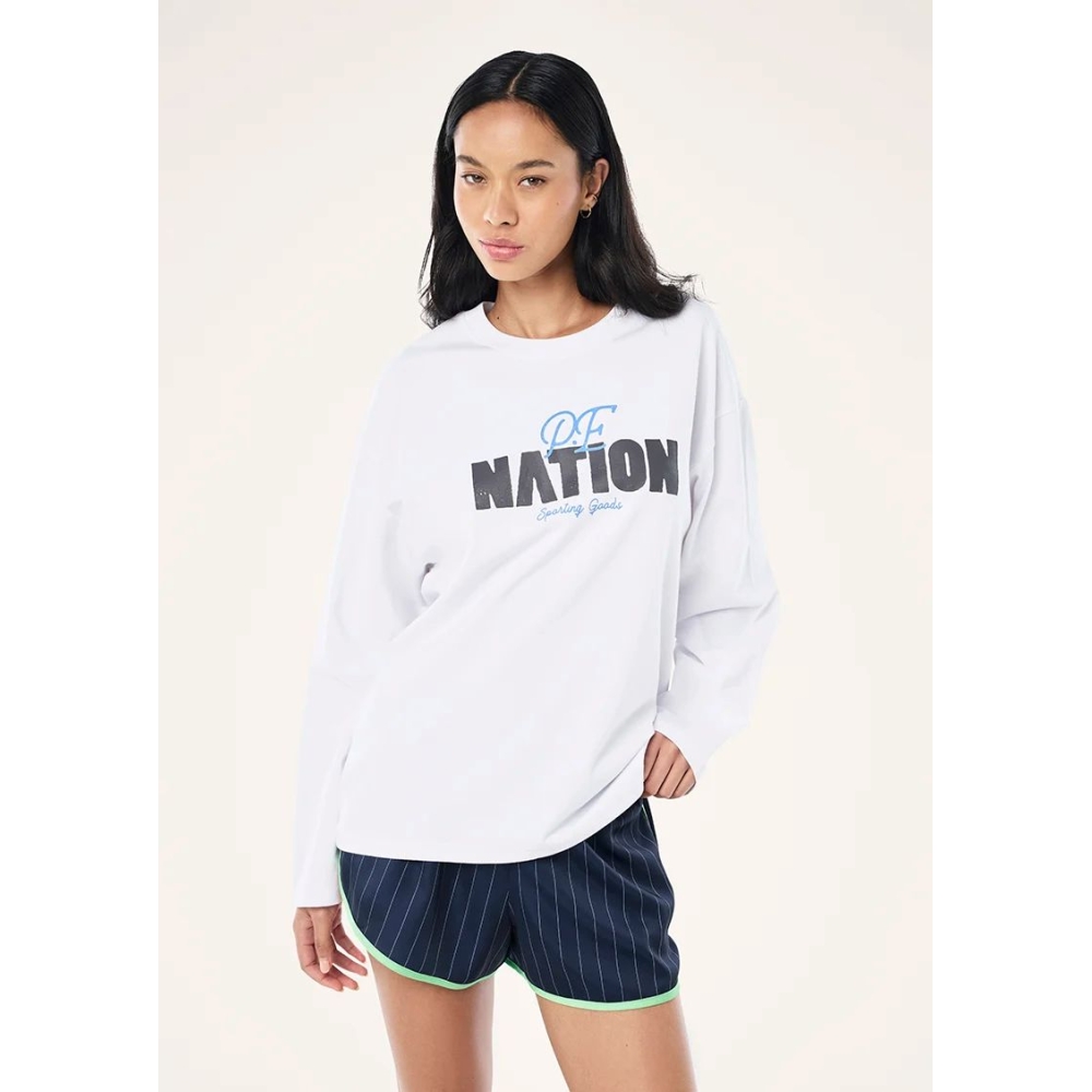 P.E Nation "Champion Long Sleeve Heavyweight Tee" baltos spalvos marškinėliai. Ilgomis rankovėmis