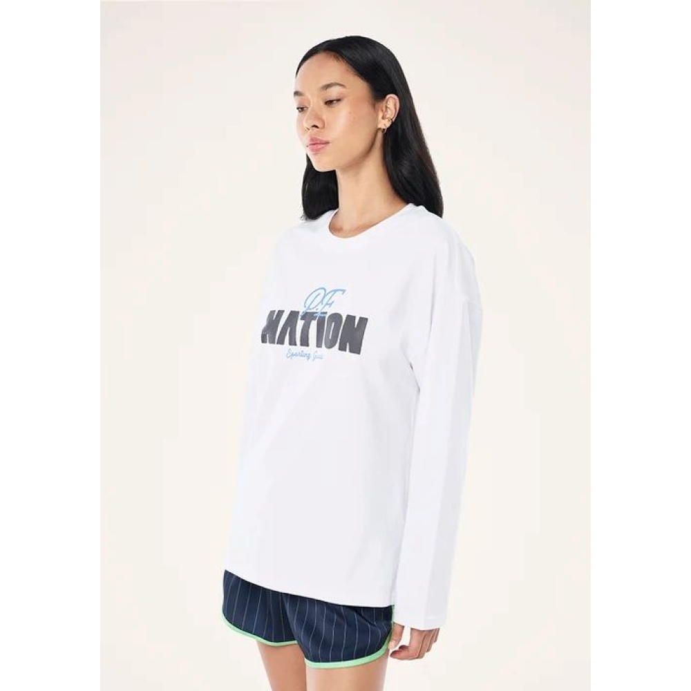 P.E Nation "Champion Long Sleeve Heavyweight Tee" baltos spalvos marškinėliai. Ilgomis rankovėmis