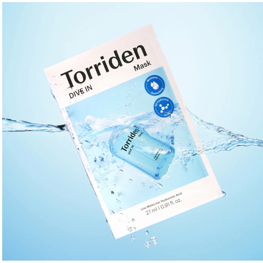 Torriden "DIVE-IN Low Molecule Hyaluronic Acid Mask" lakštinė veido kaukė. Korėjietiškos veido kaukės