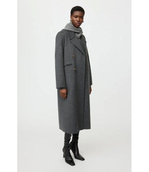 Double Breasted Coat In Anthracite Melange. Coats