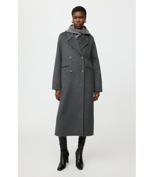 Double Breasted Coat In Anthracite Melange. Coats