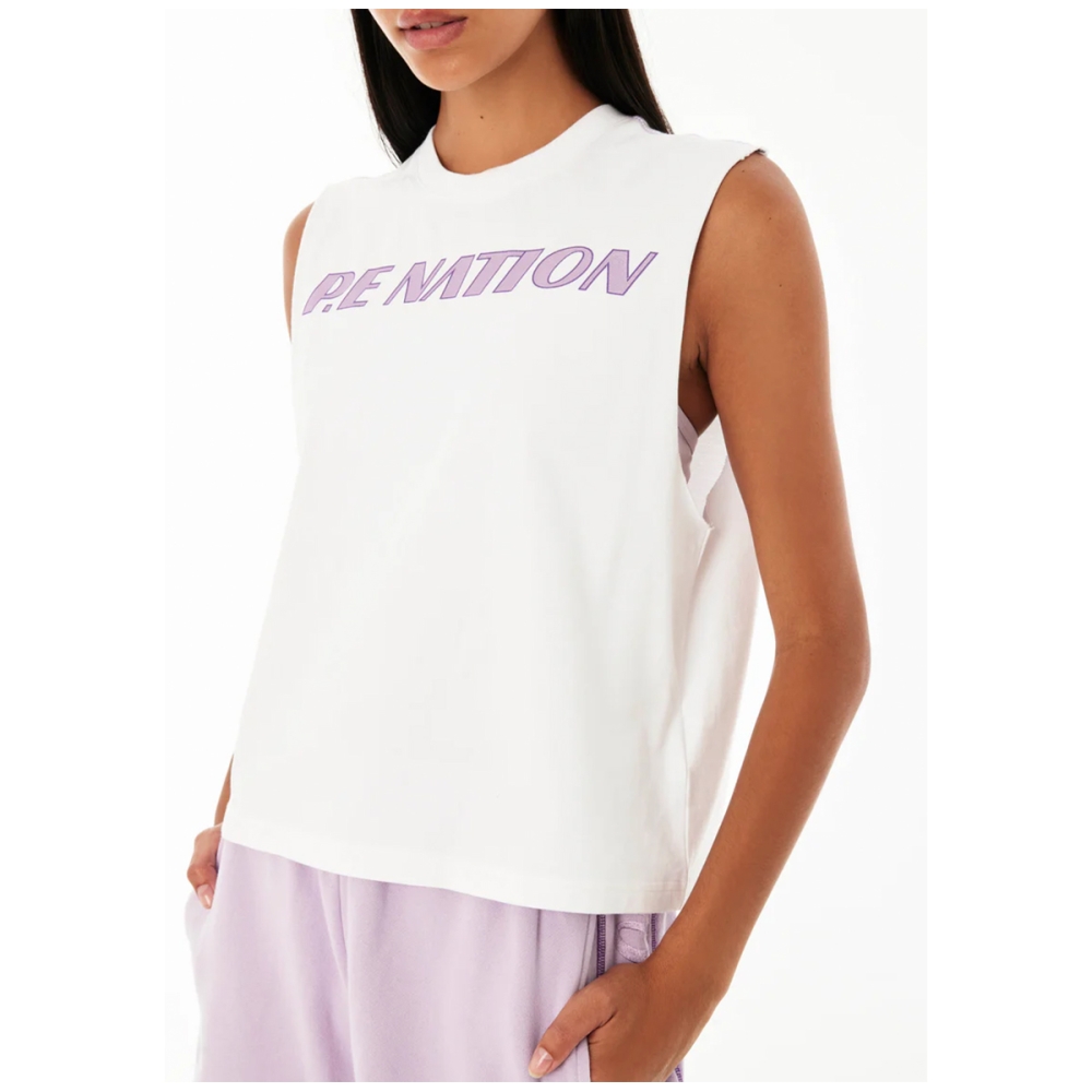 P.E Nation DOUBLE JUMP TANK IN OPTIC WHITE. Short sleeve