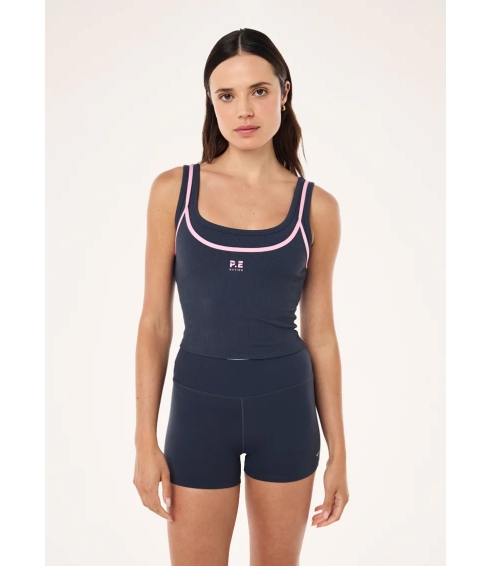 Forward tank in marine blue and prism pink. Tops