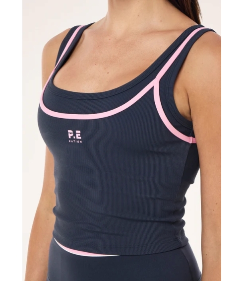 Forward tank in marine blue and prism pink. Tops