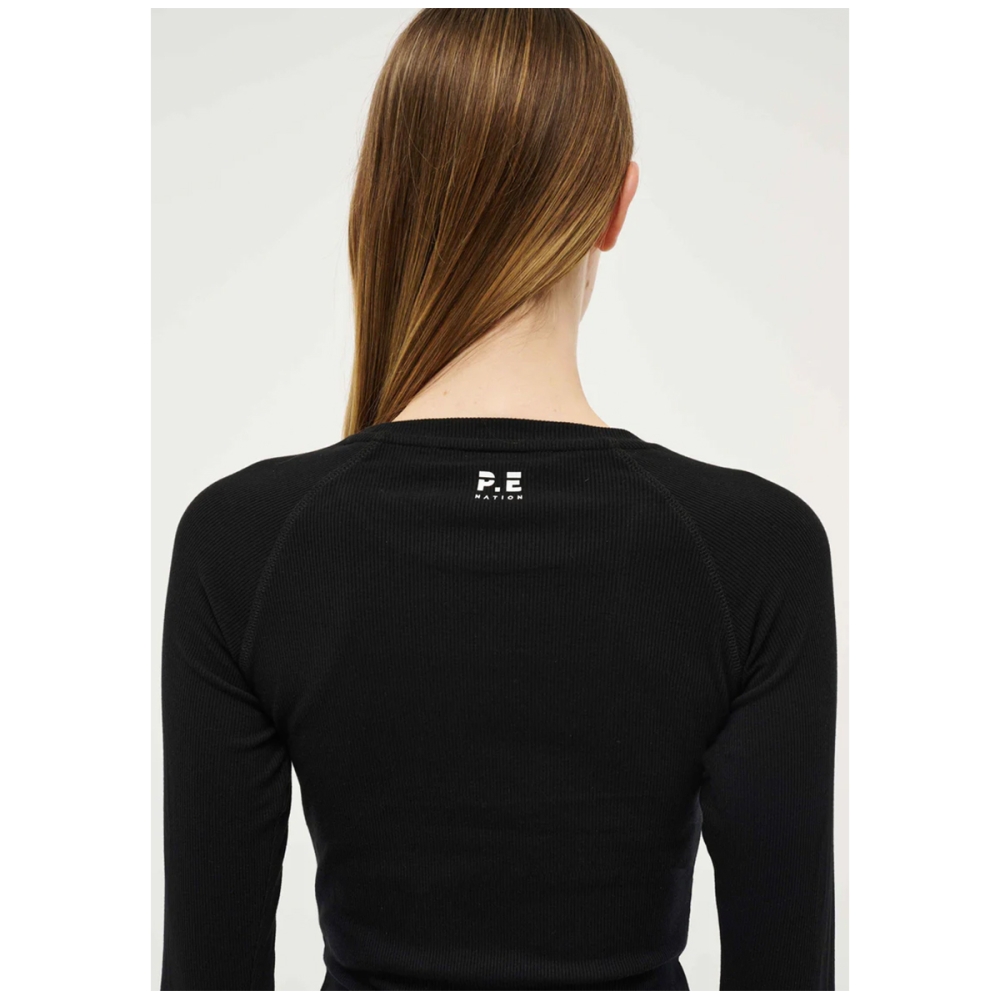 P.E Nation FREE PLAY 3.0 LONG SLEEVE RIB TEE IN BLACK. Long sleeve