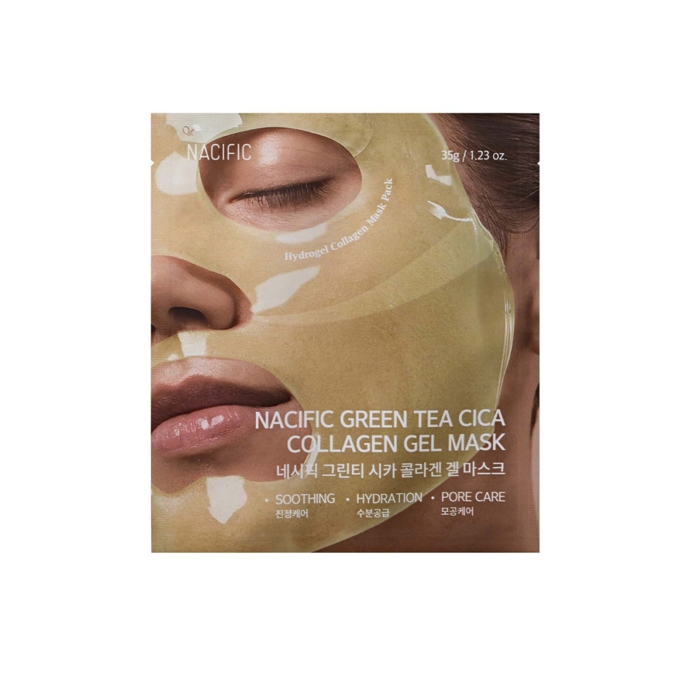 NACIFIC "Green Tea Cica Collagen Gel Mask" hidrogelinė veido kaukė. Korėjietiškos veido kaukės