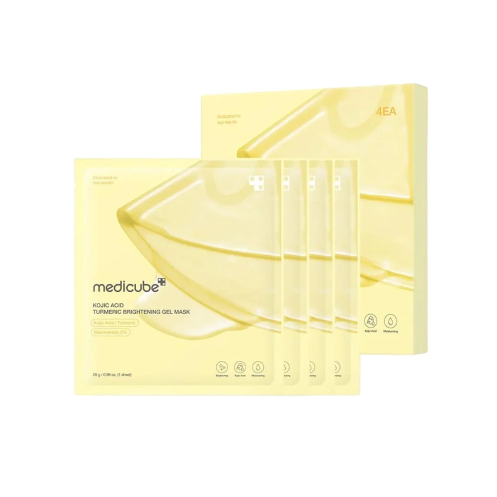Medicube "Kojic Acid Turmeric Brightening Gel Mask" hidrogelinė veido kaukė 4 vnt.. Korėjietiškos veido kaukės