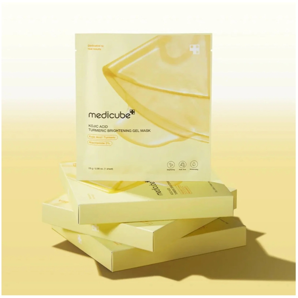 Medicube "Kojic Acid Turmeric Brightening Gel Mask" hidrogelinė veido kaukė 4 vnt.. Korėjietiškos veido kaukės