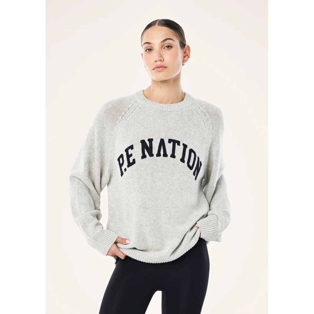 P.E Nation "Legacy Knit Crew" pilkos spalvos megztinis su vilna. Megztiniai