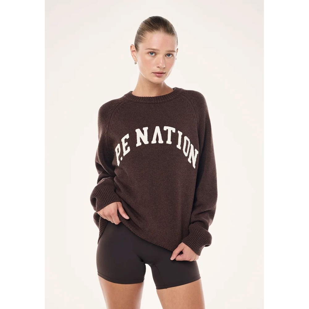 P.E Nation "Legacy Knit Crew" rudos spalvos megztinis su vilna. Megztiniai