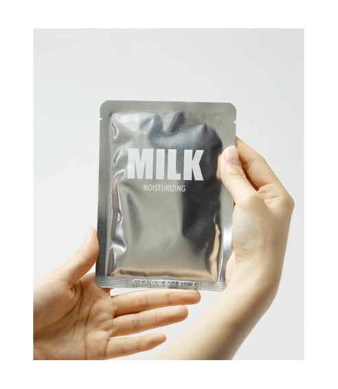 "Milk" drėkinanti mikropluošto kaukė su pienu. Lakštinės ir hidrogelio kaukės