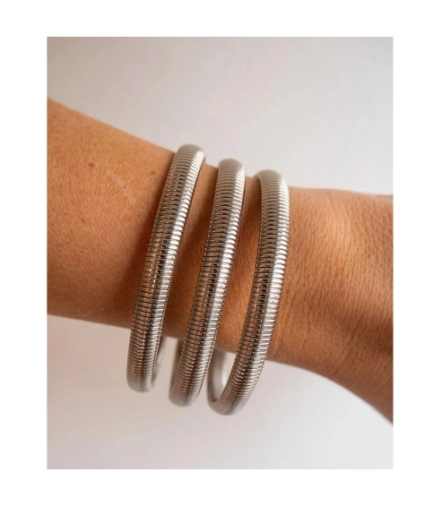 MINI FLEX SNAKE sidabro spalvos trijų apyrankių rinkinys. Apyrankės