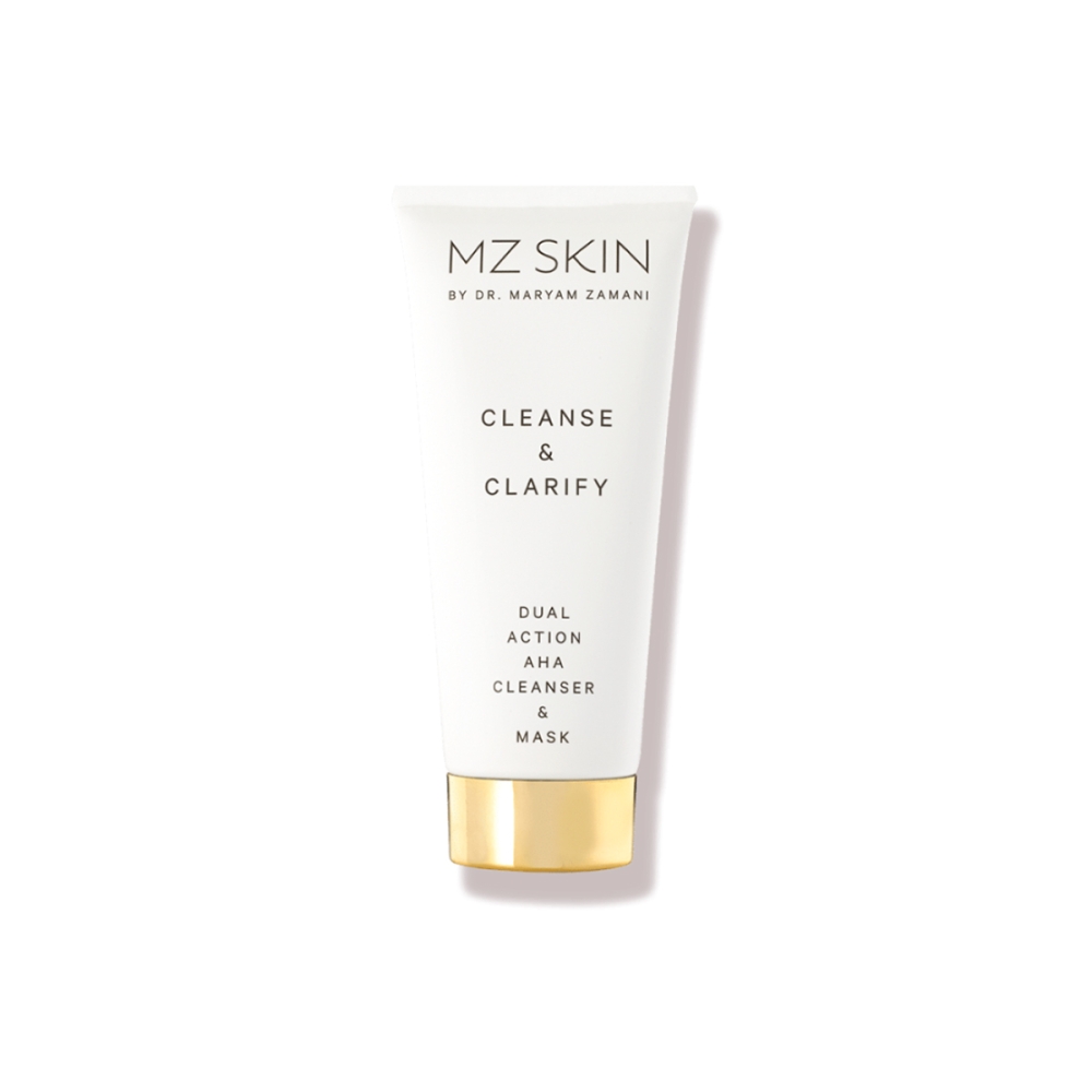 MZ Skin "Cleanse & Clarify Dual Action" AHA prausiklis ir kaukė. Priemonės su rūgštimis