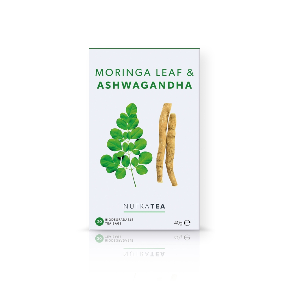 Nutratea "NutraTea Moringa Leaf & Ashwagandha" arbata atsipalaidavimui. Arbata