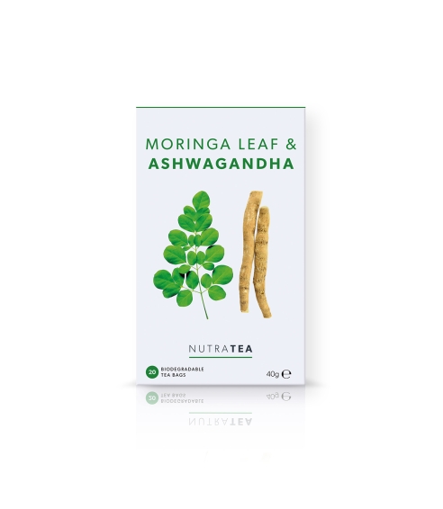 "NutraTea Moringa Leaf & Ashwagandha" arbata atsipalaidavimui. Arbata