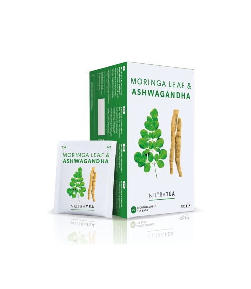 "NutraTea Moringa Leaf & Ashwagandha" arbata atsipalaidavimui. Arbata
