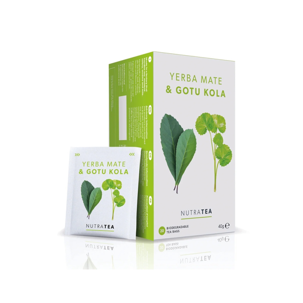 Nutratea "NutraTea Yerba Mate  & Gotu Kola" arbata energijai ir gyvybingumui. Arbata