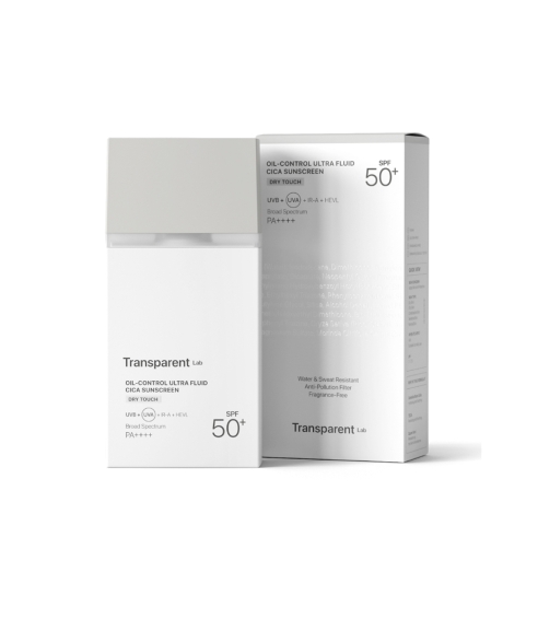 “Oil Control ultra-fluid Cica Sunscreen” apsauga riebiai veido odai su mineraliniais ir cheminiais filtrais SPF50 . Veido kremai nuo saulės