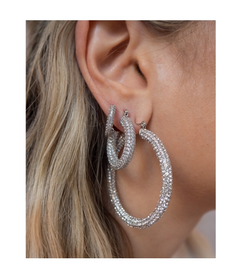 Pave Amalfi Hoops Silver. Earrings