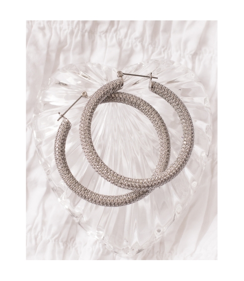 Pave Amalfi Hoops Silver. Earrings