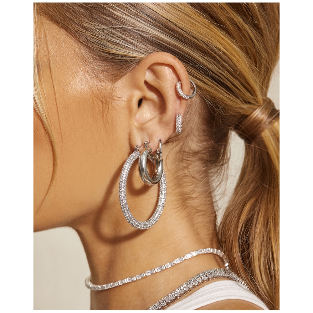 Pave Amalfi Hoops Silver. Earrings