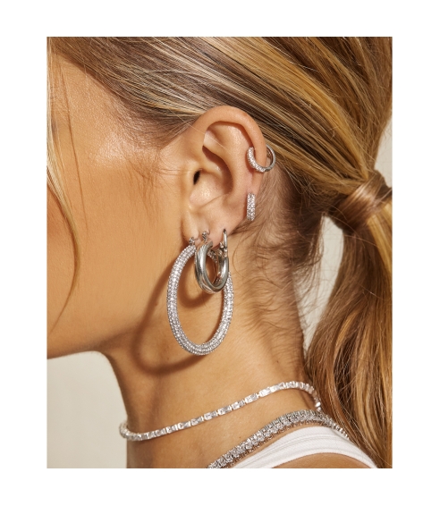 Pave Amalfi Hoops Silver. Earrings