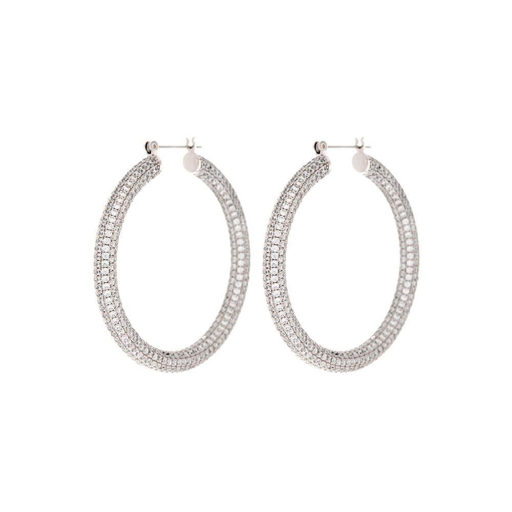 Pave Amalfi Hoops Silver. Earrings