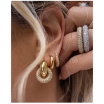 Pave Chain Link Huggies Gold. Earrings