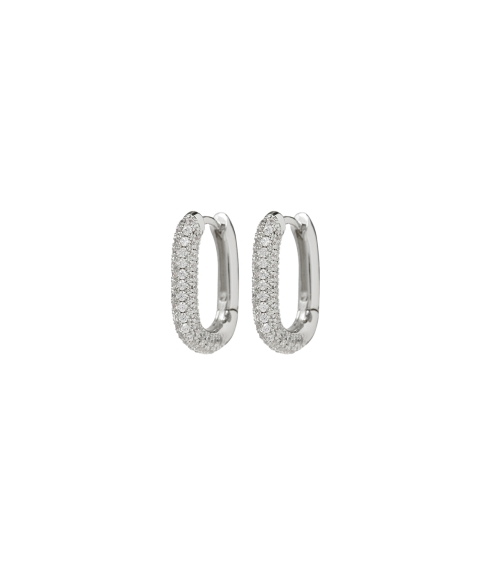 Pave Chain Link Huggies Silver. Earrings