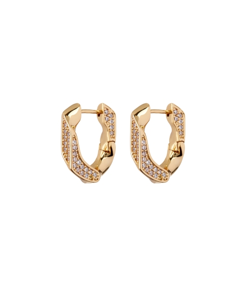 Pave Cuban Link Hoops Gold. Earrings