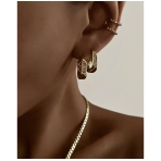 Pave Cuban Link Hoops Gold. Earrings