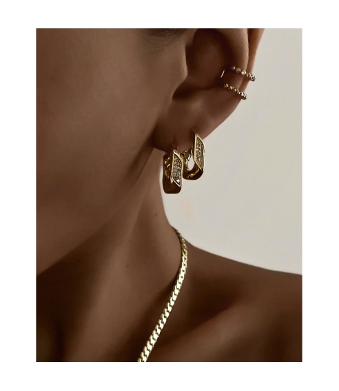 Pave Cuban Link Hoops Gold. Earrings