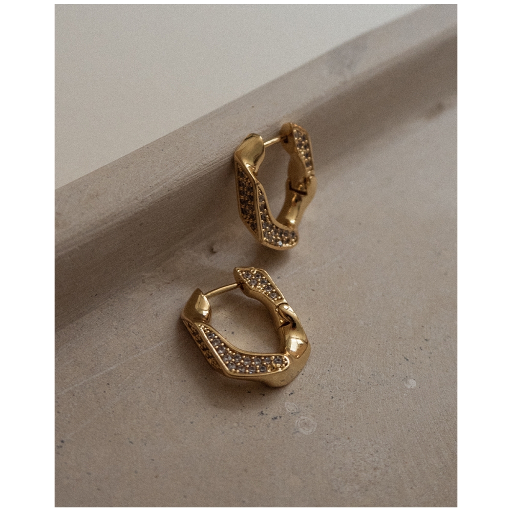 Pave Cuban Link Hoops Gold. Earrings