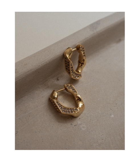 PAVE CUBAN LINK Hoops tipo aukso spalvos auskarai. Auskarai