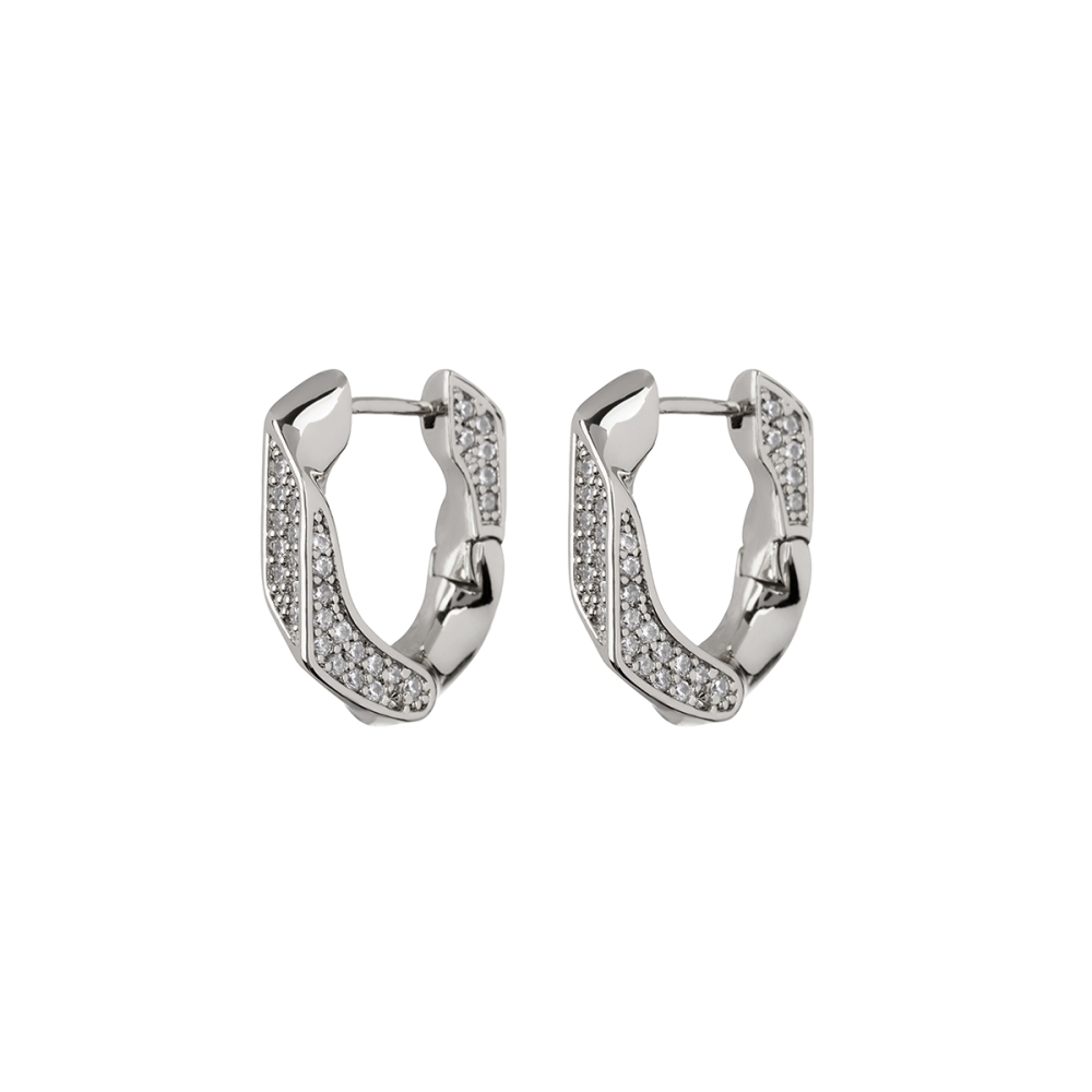 Pave Cuban Link Hoops Silver. Earrings