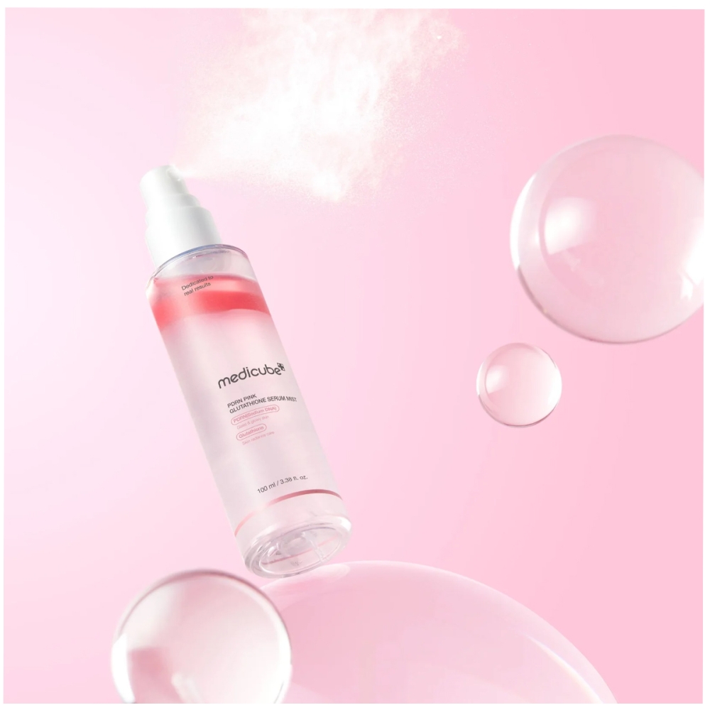 Medicube "PDRN Pink Glutathione Serum Mist" veido dulksna. Korėjietiški tonikai ir dulksnos