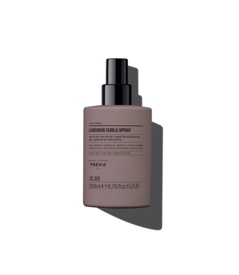 Previa "Luscious Anti-Frizz Curls Spray" garbanas formuojanti priemonė. Plaukų formavimo priemonės
